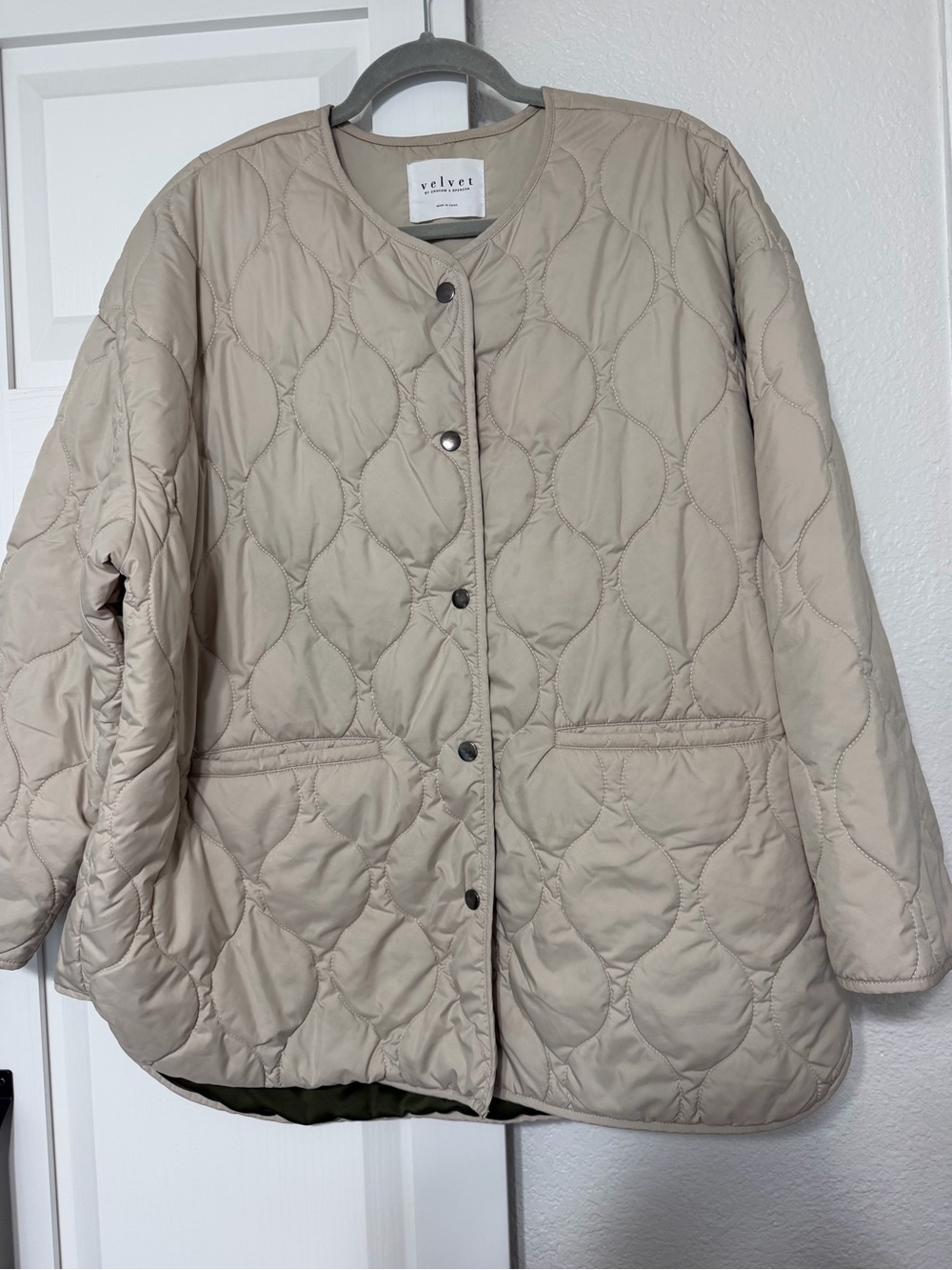 Velvet by Graham & Spencer Light Taupe Quilted Snap-Front Jacket